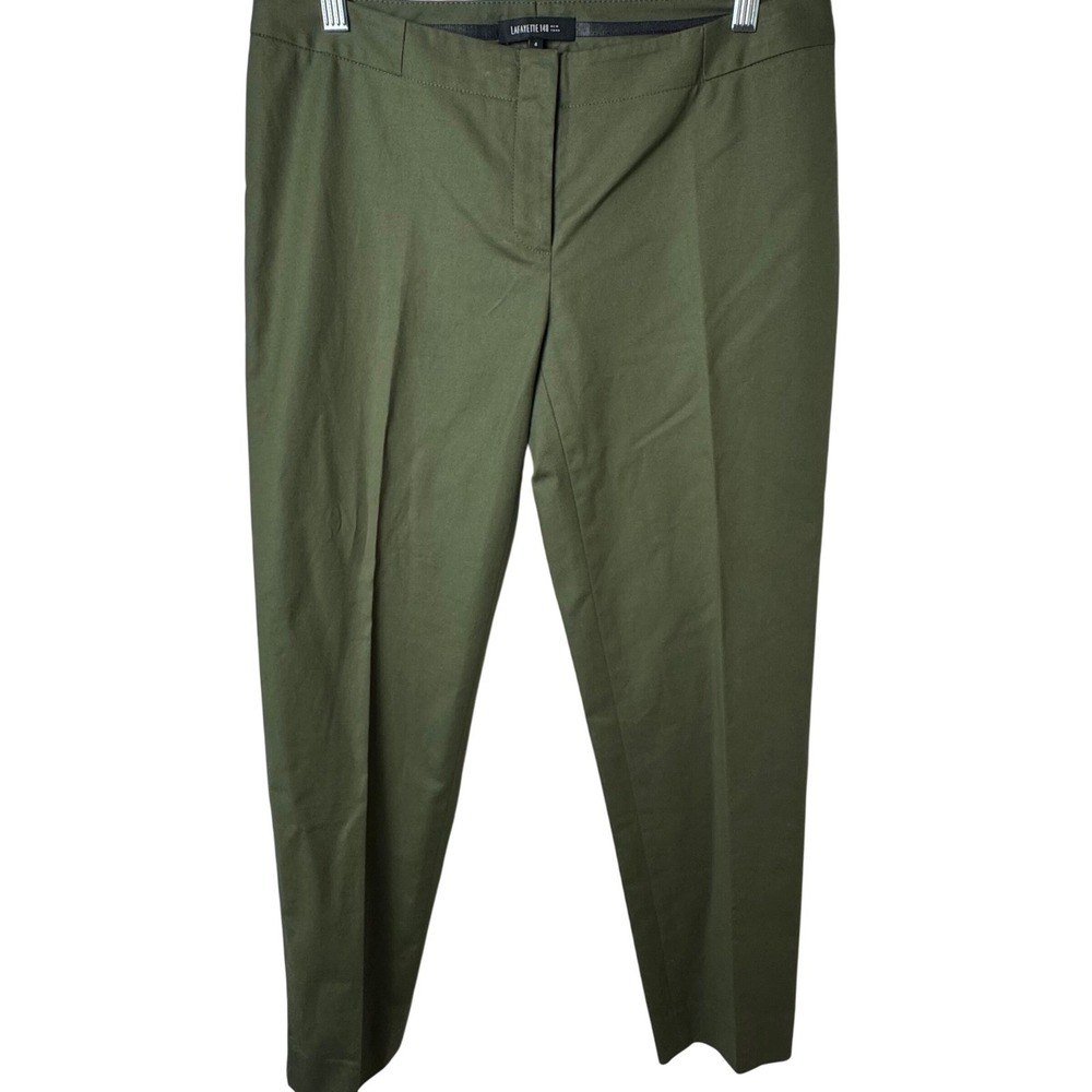 Lafayette 148 New York Trousers Women 4 Olive‎ Green Cotton Stretch Slim Pants